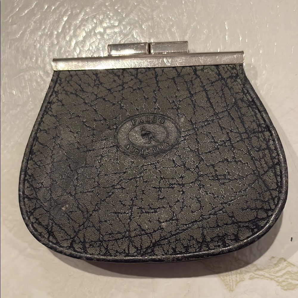 Black Textured Leather coin purse with Silver Hardware